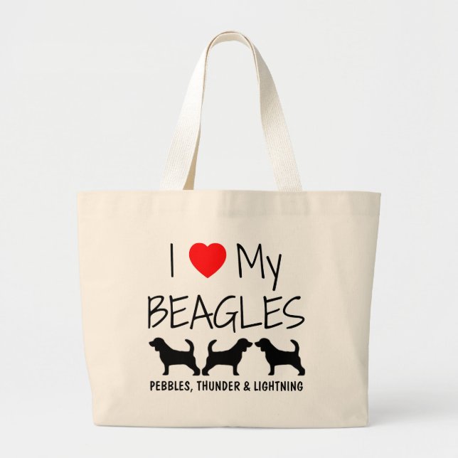 Custom I Liebe Meine drei Beagle Jumbo Stoffbeutel (Vorne)