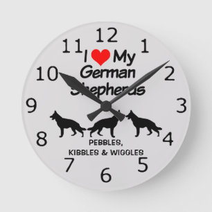 CUSTOM I Liebe meine drei deutschen Schäferhunde Runde Wanduhr
