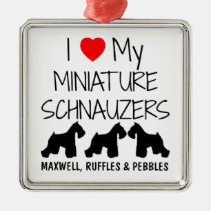 Custom I Liebe meine drei Miniaturschnauzer Silbernes Ornament