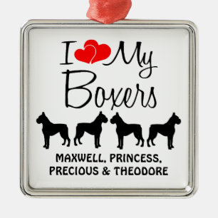 Custom I Liebe meine vier Boxer Silbernes Ornament