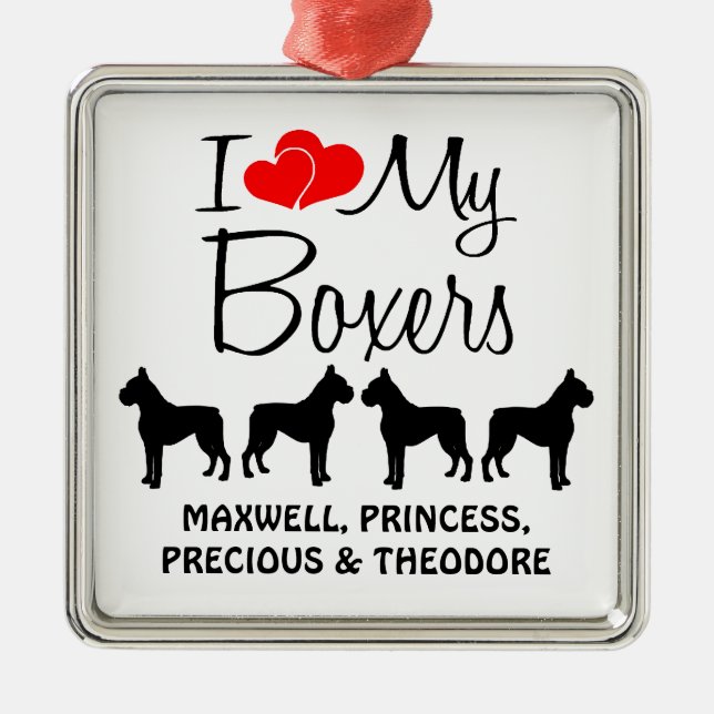 Custom I Liebe meine vier Boxer Silbernes Ornament (Vorne)
