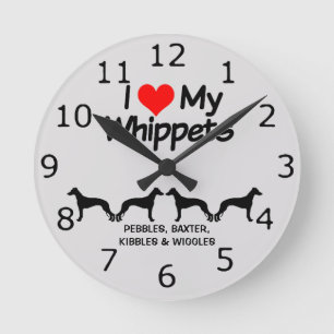 CUSTOM I Liebe meine vier Hunde Runde Wanduhr