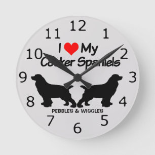 CUSTOM I Liebe meine zwei Cocker Spanierhunde Runde Wanduhr