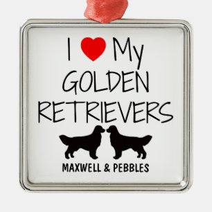Custom I Liebe meine zwei goldenen Retrievers Silbernes Ornament