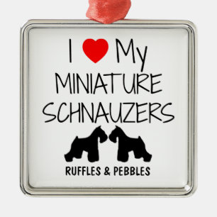 Custom I Liebe meine zwei Miniaturschnauzer Silbernes Ornament