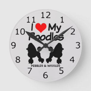 CUSTOM I Liebe meine zwei Poodle Hunde Runde Wanduhr