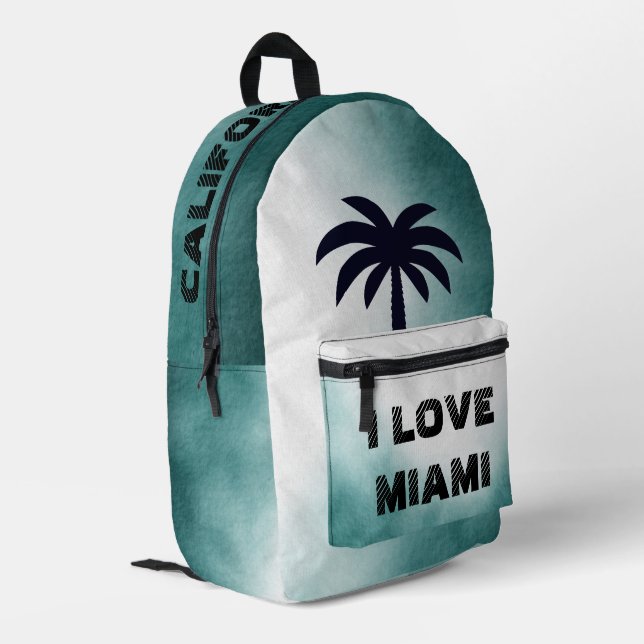 Custom I Liebe Miami California Beach Blue Ocean Bedruckter Rucksack (Rückseitige Ecke links)