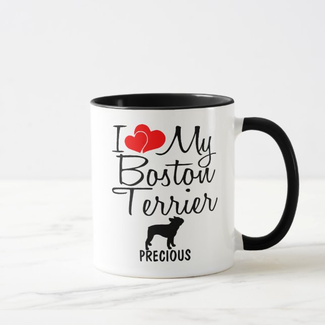 Custom I Liebe My Boston Terrier Tasse (Rechts)