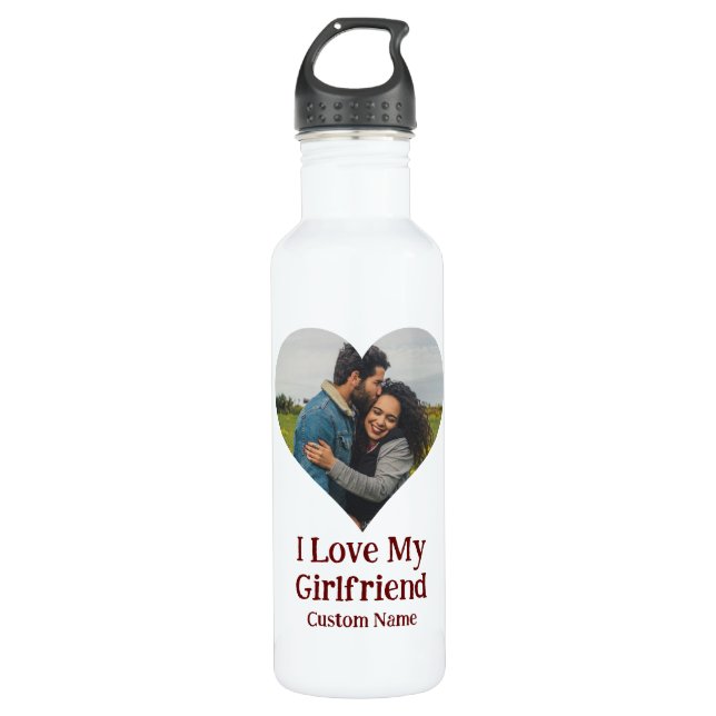 Custom I Liebe My Girlfriend Heart Foto Edelstahlflasche (Vorderseite)
