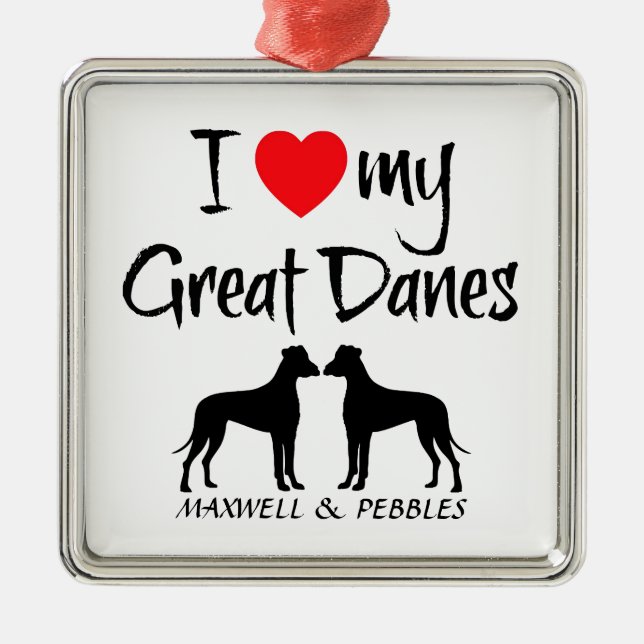 Custom I Liebe My Great Danes Silbernes Ornament (Vorne)