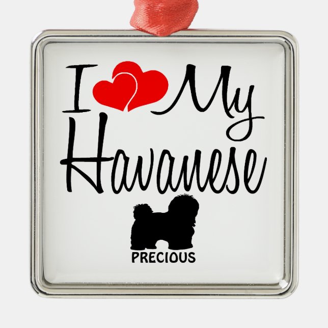 Custom I Liebe My Havanese Silbernes Ornament (Vorne)