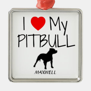 Custom I Liebe My Pitbull Silbernes Ornament