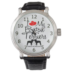 Custom I Liebe My Two Boston Terriers Watch Armbanduhr