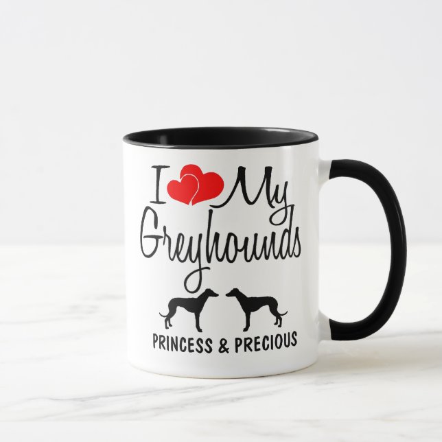 Custom I Liebe My Two Greyhounds Tasse (Rechts)