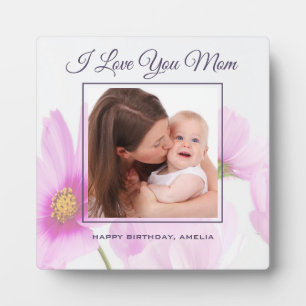 Custom I Liebe Sie Mama Foto Rosa Blumengeburt Fotoplatte