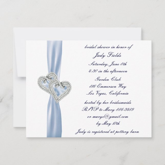 Custom Ice Blue Hearts Bridal Dusche Einladung (Vorderseite)
