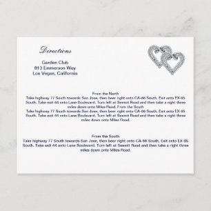 Custom Ice Blue Hearts Direction Card Begleitkarte