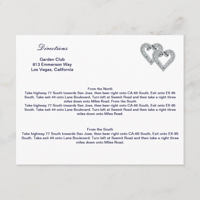 Custom Ice Blue Hearts Direction Card Begleitkarte (Vorderseite)