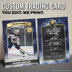 Custom Ice Hockey Trading Card Blue Gold Stadium Telefonnummerkarte