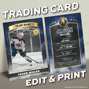 Custom Ice Hockey Trading Card Blue Gold Stadium Telefonnummerkarte