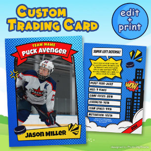 Custom Ice Hockey Trading Card, Comic Hockey Card Telefonnummerkarte