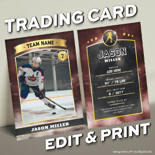 Custom Ice Hockey Trading Card Red Gold Stadium Telefonnummerkarte