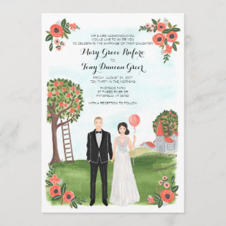 Custom Illustrierten Couple Portrait Farm Wedding Einladung