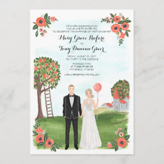 Custom Illustrierten Couple Portrait Farm Wedding Einladung