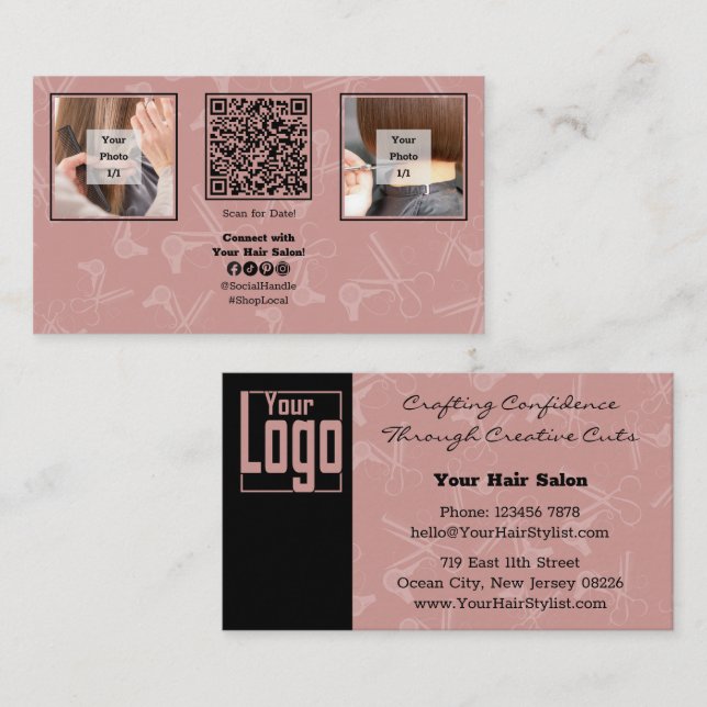 Custom Image Pink Haar Salon QR Code Soziales Visitenkarte (Vorne/Hinten)