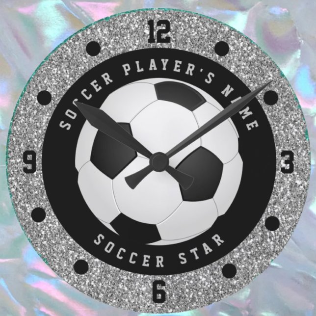 Custom Imitate Silver Glitzer Fußball Fußball Fußb Runde Wanduhr (Von Creator hochgeladen)