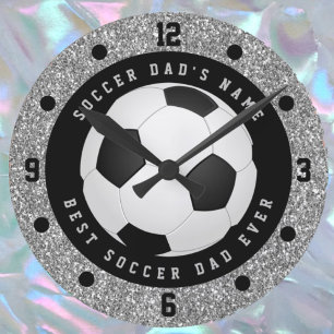 Custom Imitate Silver Glitzer Soccer Ball Soccer V Runde Wanduhr