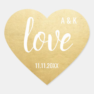 Custom Imitats Gold Foil LIEBE Script Black Weddin Herz-Aufkleber