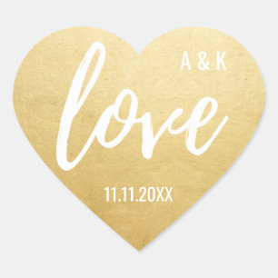 Custom Imitats Gold Foil LIEBE Script Black Weddin Herz-Aufkleber