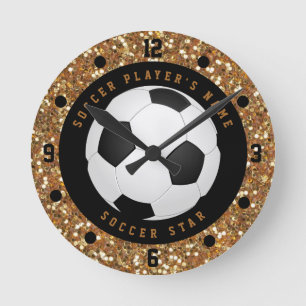 Custom Imitats Gold Glitzer Fußball Fußball Runde Wanduhr