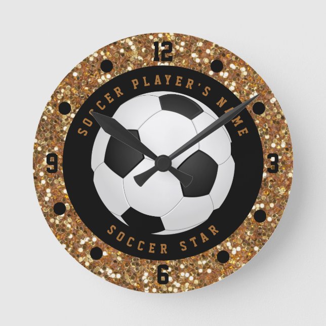 Custom Imitats Gold Glitzer Fußball Fußball Runde Wanduhr (Vorderseite)