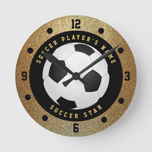 Custom Imitats Gold Glitzer Fußball Uhr (Vorderseite)