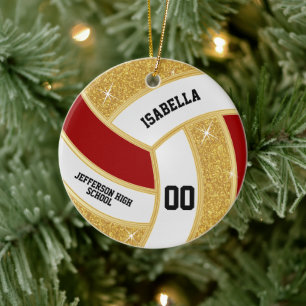 Custom Imitats Gold Glitzer, White & Red Volleybal Keramik Ornament
