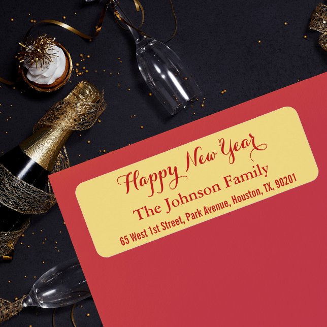 Custom Imitats Gold Happy New Year DIY Rücksendead (Custom Faux Gold Happy New Year DIY Return Address Label)