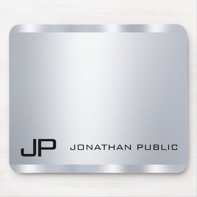 Custom Imitats Silver Metallic Look Mit Monogramm Mousepad (Vorne)