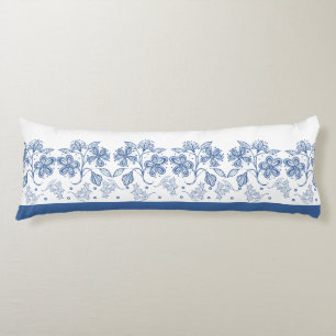 Custom Indigo Blue Floral Border Body Pillow Seitenschläferkissen