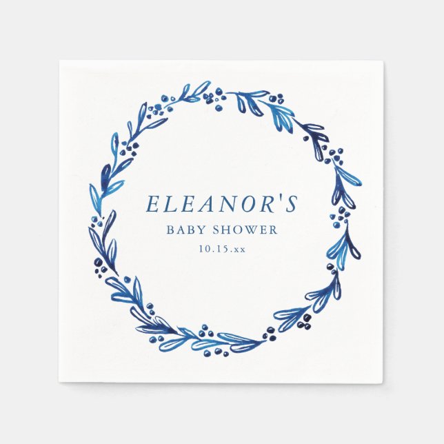 Custom Indigo Blue Ink Botanical Baby Shower Serviette (Vorderseite)