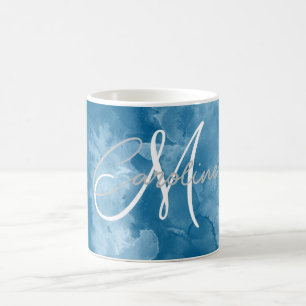 Custom Indigo Blue Shibori Abstrakt Monogram Name Kaffeetasse