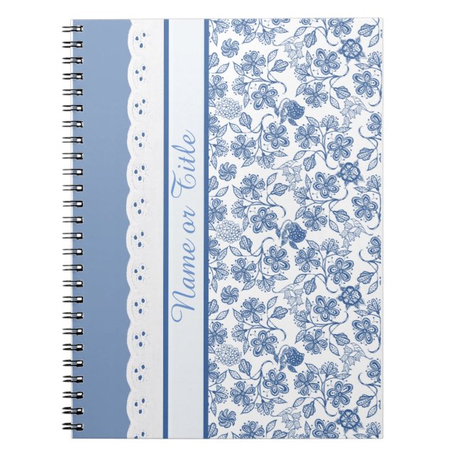 Custom Indigo Floral Imitate Lace Notebook oder Jo Notizblock (Vorderseite)
