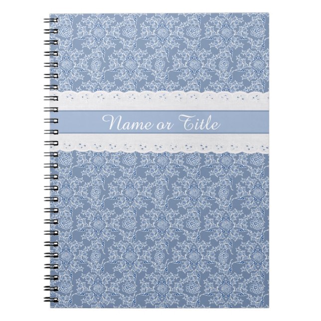 Custom Indigo Floral Imitate Spitzen Spiral Notebo Notizblock (Vorderseite)