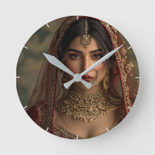 Custom Indisch Girl Foto Hübsch Modernes Geschenk Runde Wanduhr