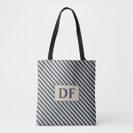 Custom Initial Blue/Vanilla Stripes Tote Beutel