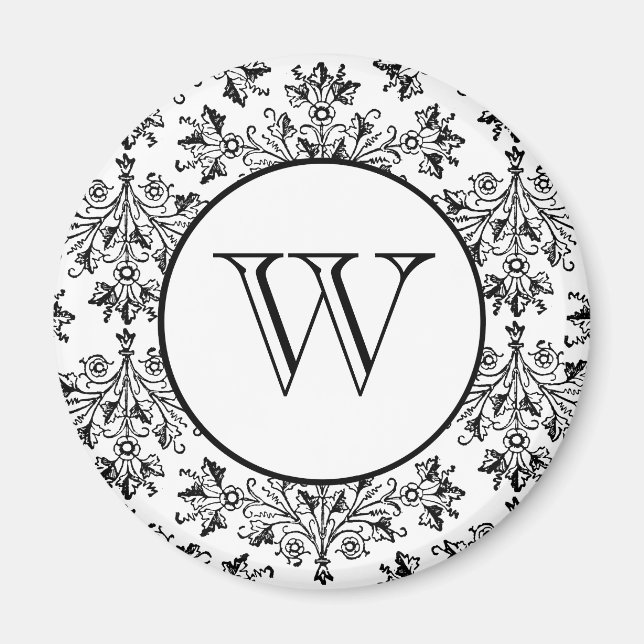 Custom Initial Daisy Damask Floral Art in Black Magnet (Vorne)