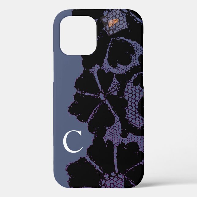 CUSTOM INITIAL FALL-MATE FALL SCHWARZE LACE DESIGN Case-Mate iPhone HÜLLE (Rückseite)