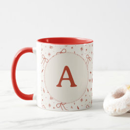 Custom Initial Festive Coquette Frohe Weihnachten Tasse