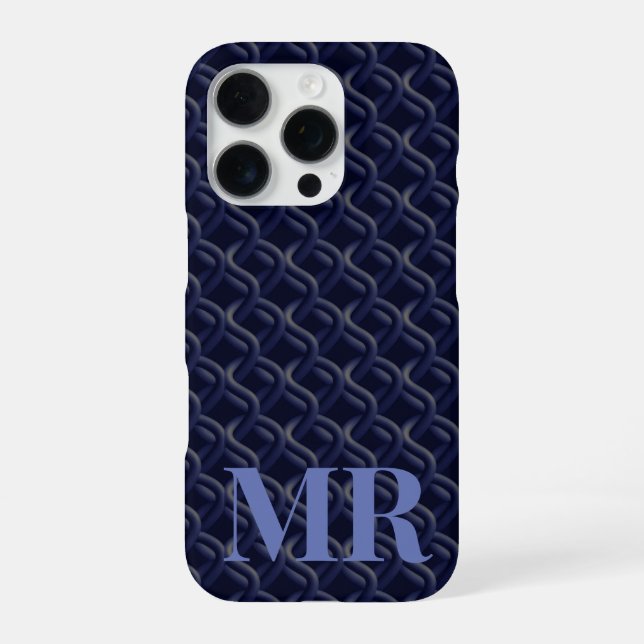 Custom Initial Large Modern Blue Lattice Rubber iPhone Hülle (Rückseite)